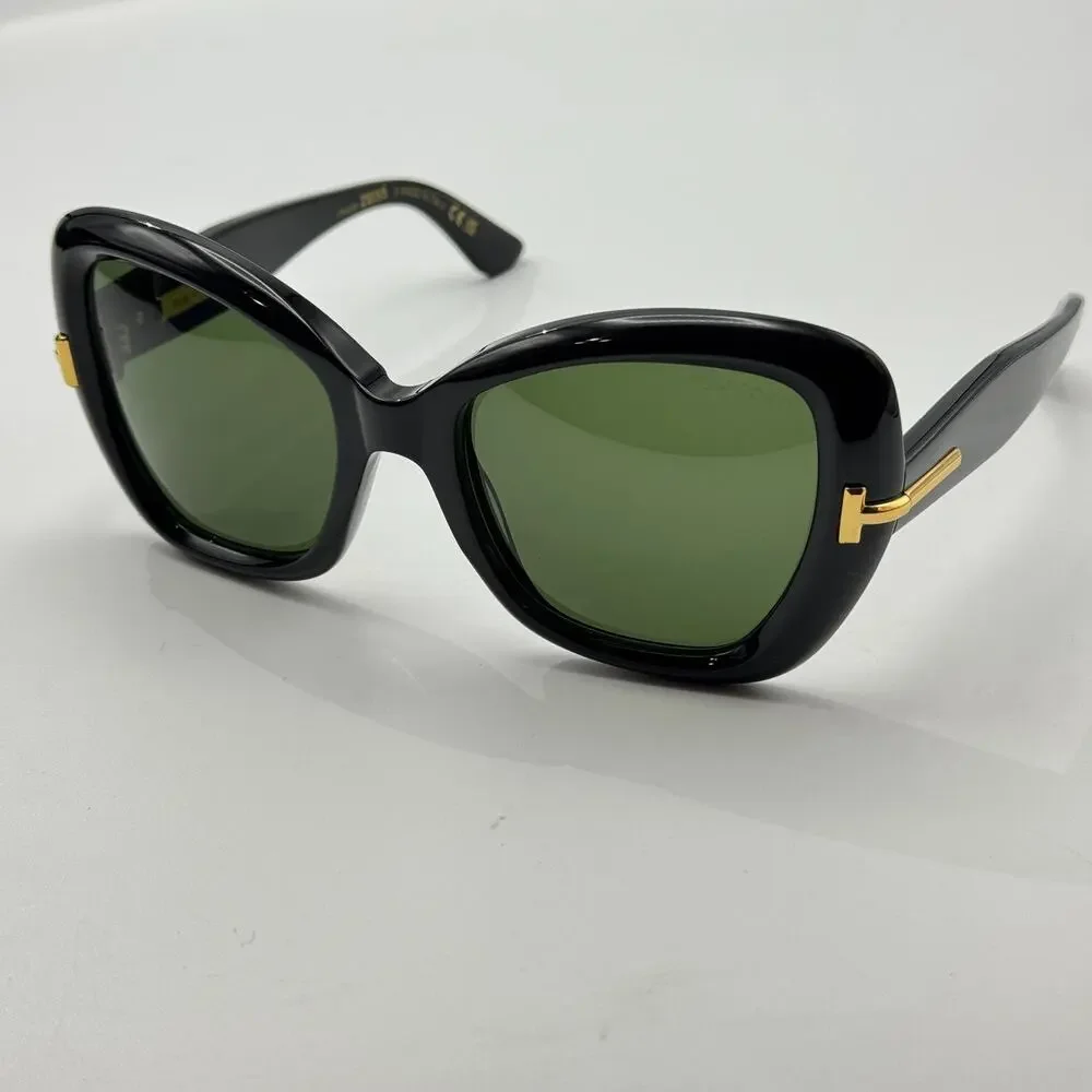 Tom Ford Sunglasses Icon TF1279 01N Black Butterfly Frame Green Lens 55mm New